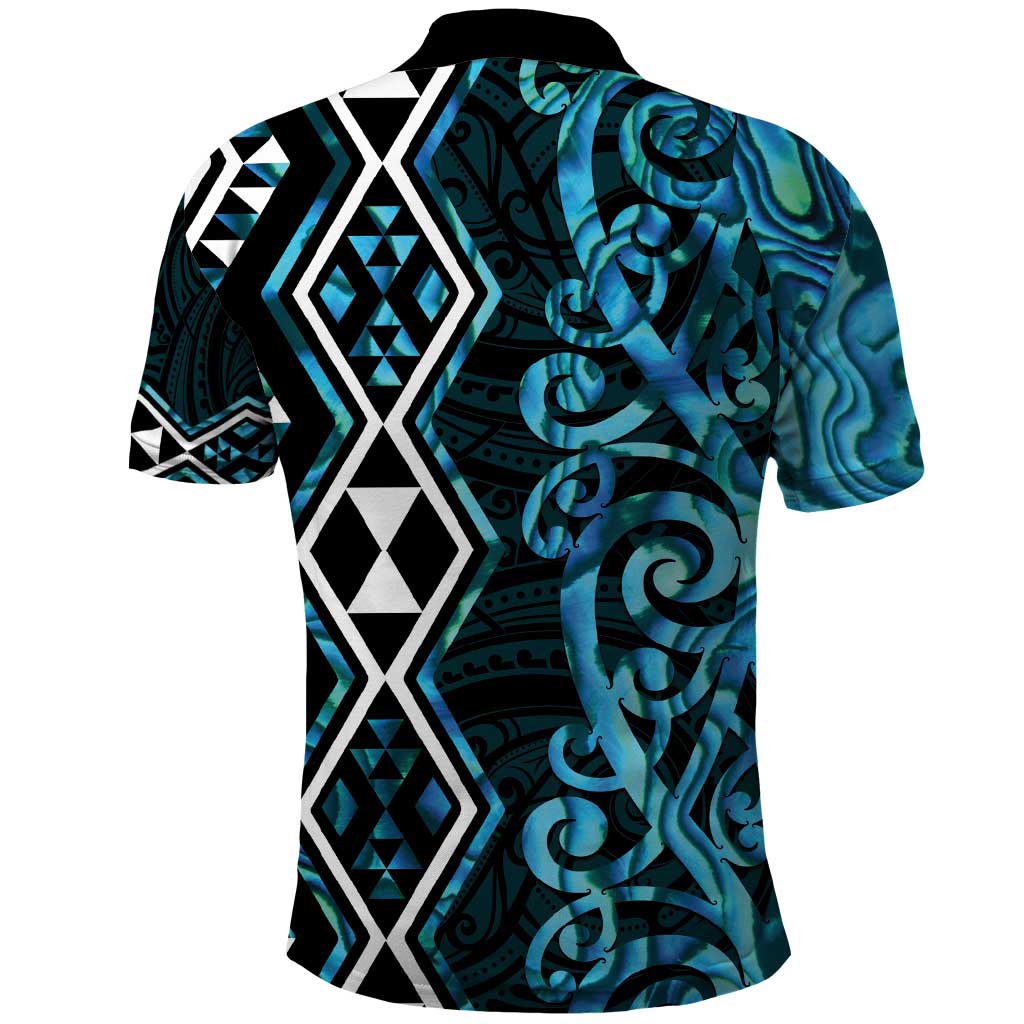 Turquoise Aotearoa Polo Shirt Taniko Motifs With Paua Shell Kowhaiwhai LT14 - Polynesian Pride