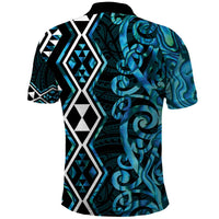 Turquoise Aotearoa Polo Shirt Taniko Motifs With Paua Shell Kowhaiwhai LT14 - Polynesian Pride