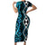 Turquoise Aotearoa Short Sleeve Bodycon Dress Taniko Motifs With Paua Shell Kowhaiwhai