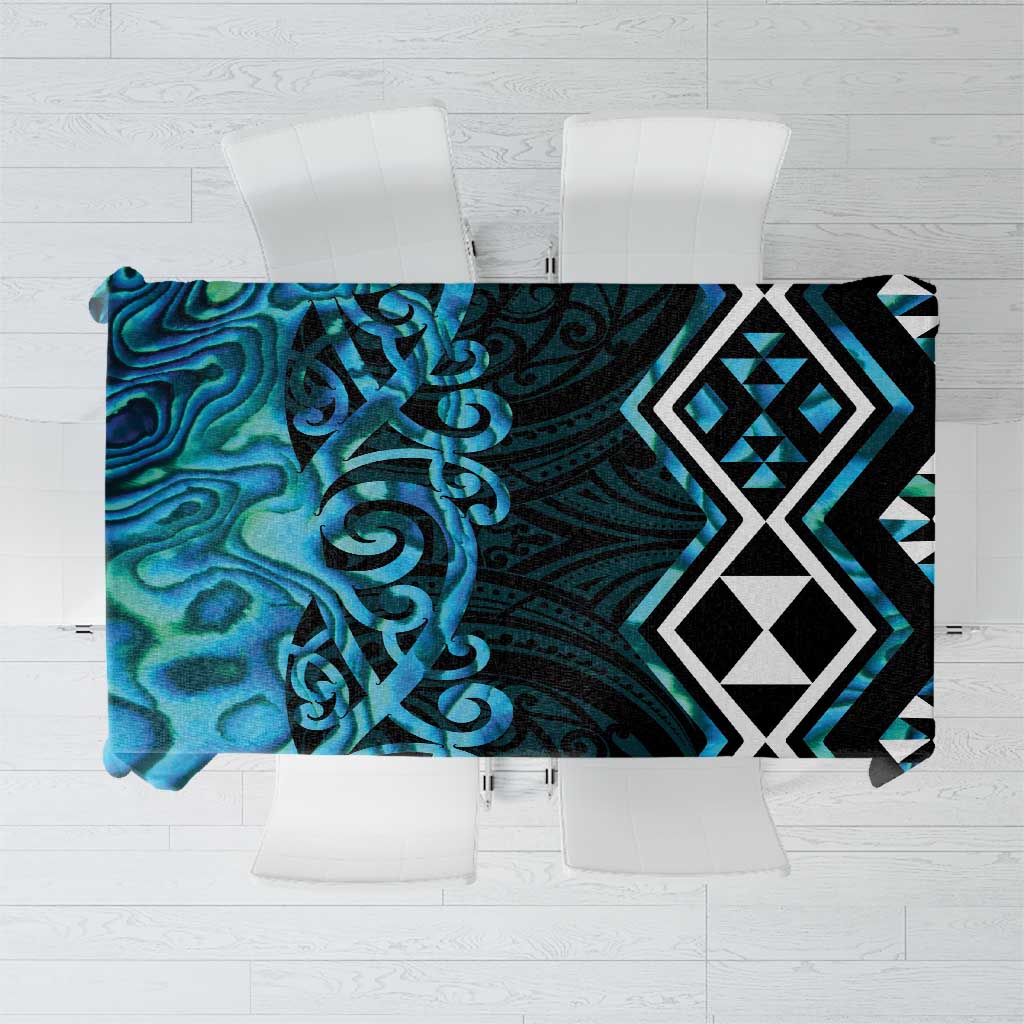 Turquoise Aotearoa Tablecloth Taniko Motifs With Paua Shell Kowhaiwhai LT14 Turquoise - Polynesian Pride