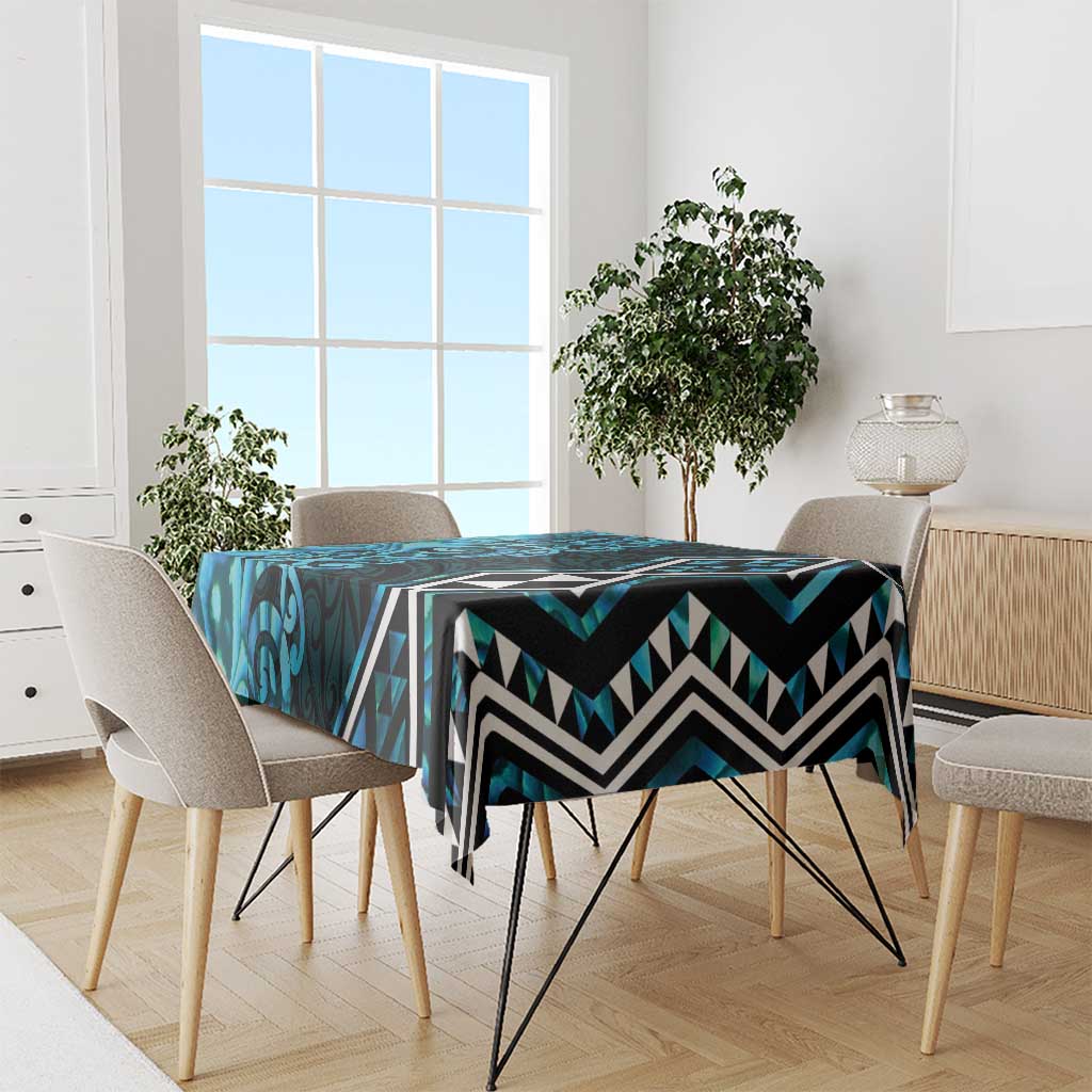 Turquoise Aotearoa Tablecloth Taniko Motifs With Paua Shell Kowhaiwhai LT14 - Polynesian Pride