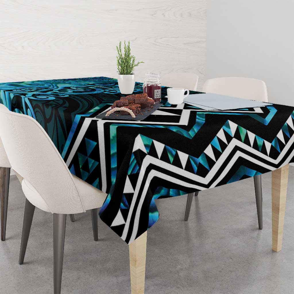 Turquoise Aotearoa Tablecloth Taniko Motifs With Paua Shell Kowhaiwhai LT14 - Polynesian Pride