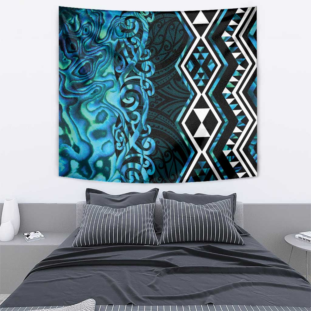 Turquoise Aotearoa Tapestry Taniko Motifs With Paua Shell Kowhaiwhai LT14 - Polynesian Pride