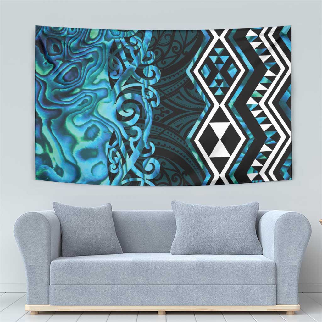 Turquoise Aotearoa Tapestry Taniko Motifs With Paua Shell Kowhaiwhai LT14 - Polynesian Pride