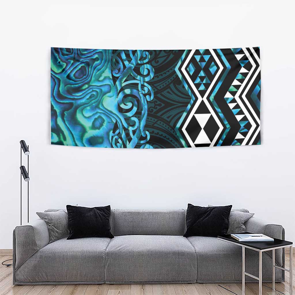 Turquoise Aotearoa Tapestry Taniko Motifs With Paua Shell Kowhaiwhai LT14 - Polynesian Pride