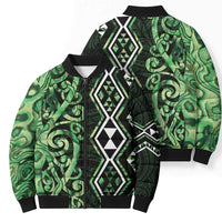 Green Aotearoa Bomber Puffer Jacket Taniko Motifs With Paua Shell Kowhaiwhai LT14 - Polynesian Pride