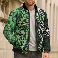 Green Aotearoa Bomber Puffer Jacket Taniko Motifs With Paua Shell Kowhaiwhai LT14 - Polynesian Pride