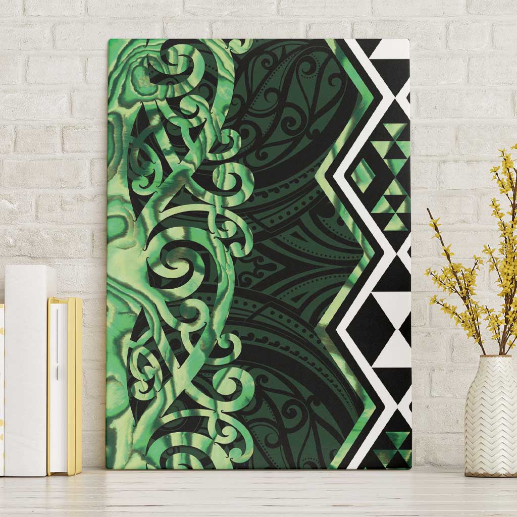 Green Aotearoa Canvas Wall Art Taniko Motifs With Paua Shell Kowhaiwhai