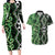 Green Aotearoa Couples Matching Long Sleeve Bodycon Dress and Hawaiian Shirt Taniko Motifs With Paua Shell Kowhaiwhai