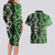 Green Aotearoa Couples Matching Long Sleeve Bodycon Dress and Hawaiian Shirt Taniko Motifs With Paua Shell Kowhaiwhai