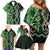 Green Aotearoa Family Matching Off Shoulder Short Dress and Hawaiian Shirt Taniko Motifs With Paua Shell Kowhaiwhai