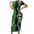 Green Aotearoa Family Matching Short Sleeve Bodycon Dress and Hawaiian Shirt Taniko Motifs With Paua Shell Kowhaiwhai