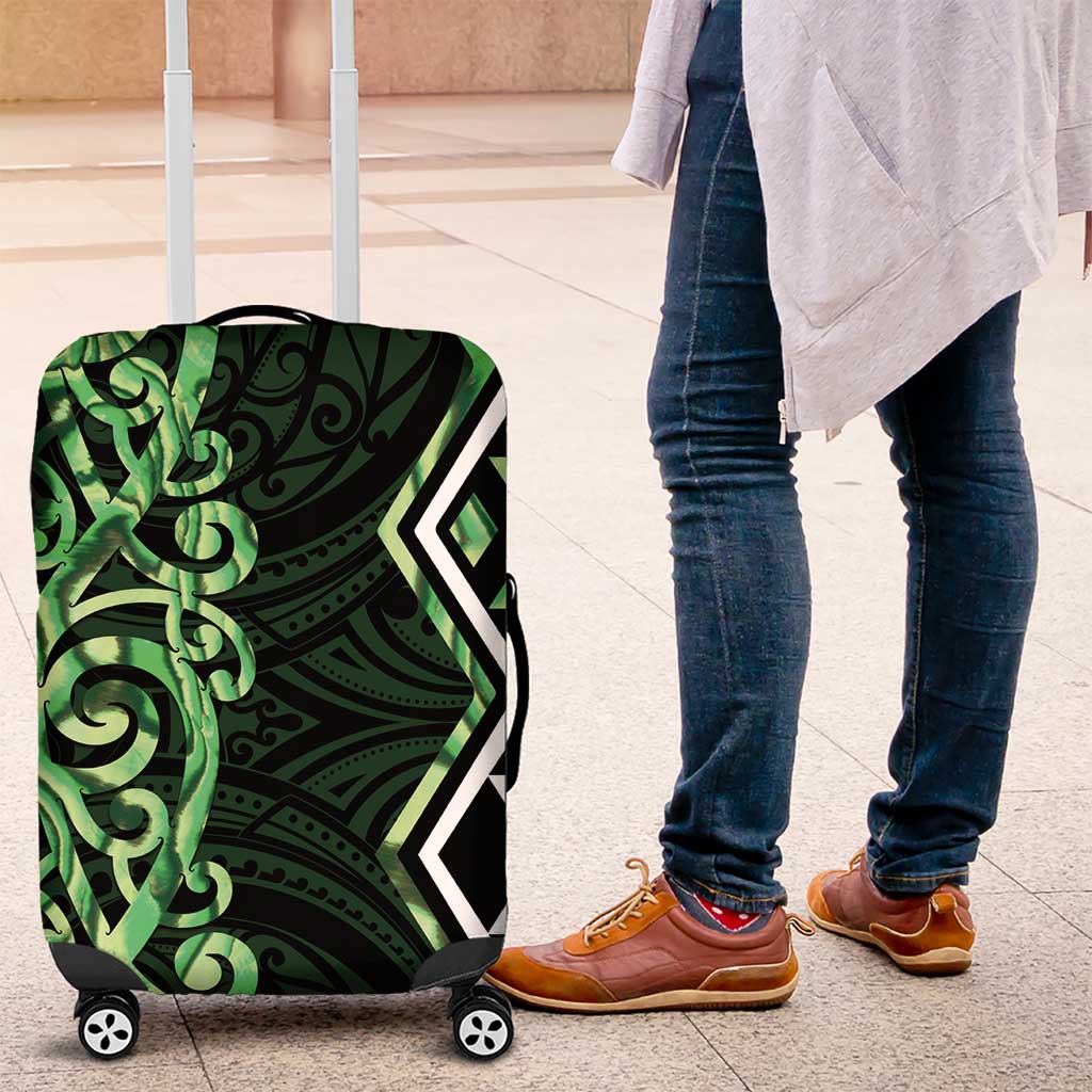 Green Aotearoa Luggage Cover Taniko Motifs With Paua Shell Kowhaiwhai LT14 Green - Polynesian Pride