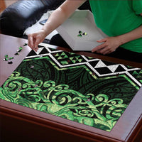 Green Aotearoa Puzzle Taniko Motifs With Paua Shell Kowhaiwhai LT14 - Polynesian Pride