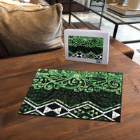 Green Aotearoa Puzzle Taniko Motifs With Paua Shell Kowhaiwhai LT14 - Polynesian Pride