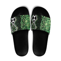 Green Aotearoa Slide Sandals Taniko Motifs With Paua Shell Kowhaiwhai LT14 Green - Polynesian Pride