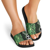 Green Aotearoa Slide Sandals Taniko Motifs With Paua Shell Kowhaiwhai LT14 - Polynesian Pride