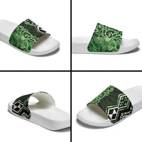 Green Aotearoa Slide Sandals Taniko Motifs With Paua Shell Kowhaiwhai LT14 - Polynesian Pride