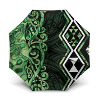 Green Aotearoa Umbrella Taniko Motifs With Paua Shell Kowhaiwhai LT14 One Size Folded 11.42 inch Opened Diameter 37.4 inch Green - Polynesian Pride