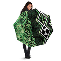 Green Aotearoa Umbrella Taniko Motifs With Paua Shell Kowhaiwhai LT14 - Polynesian Pride