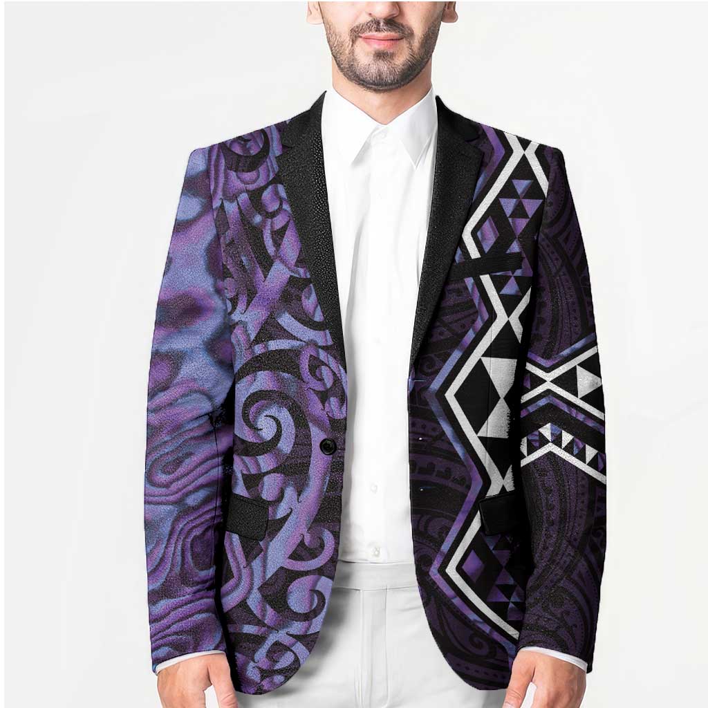 Purple Aotearoa Blazer Taniko Motifs With Paua Shell Kowhaiwhai LT14 - Polynesian Pride