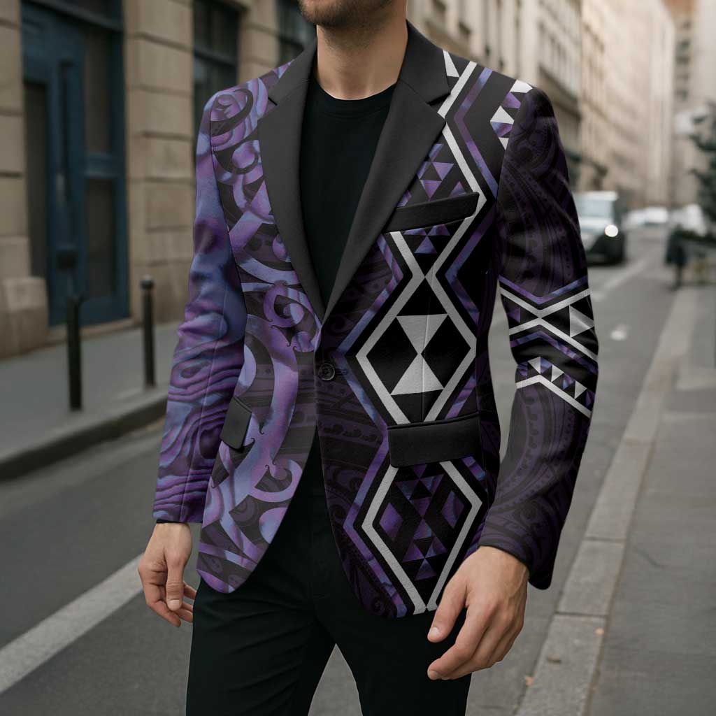 Purple Aotearoa Blazer Taniko Motifs With Paua Shell Kowhaiwhai LT14 - Polynesian Pride