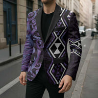 Purple Aotearoa Blazer Taniko Motifs With Paua Shell Kowhaiwhai LT14 - Polynesian Pride