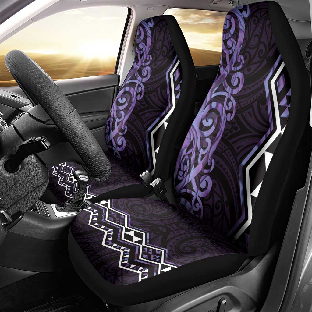 Purple Aotearoa Car Seat Cover Taniko Motifs With Paua Shell Kowhaiwhai LT14 - Polynesian Pride