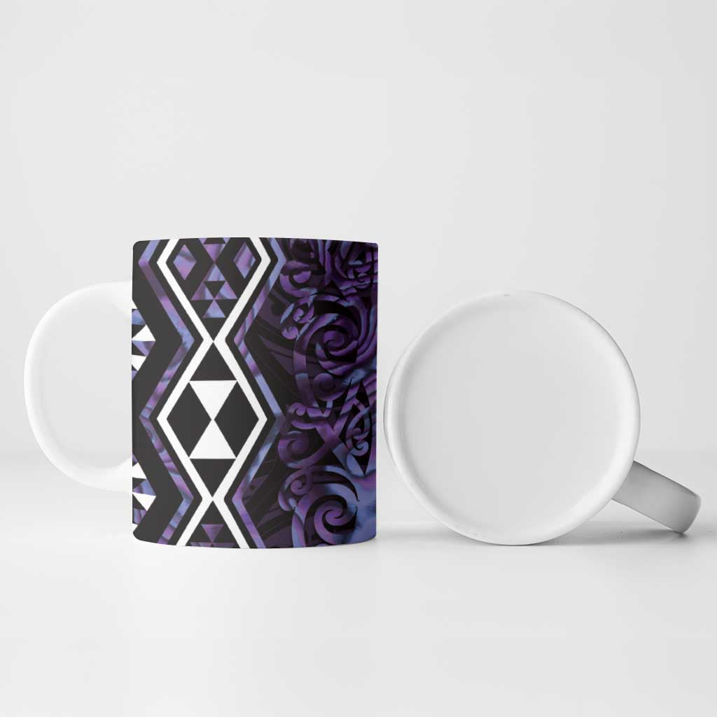Purple Aotearoa Ceramic Mug Taniko Motifs With Paua Shell Kowhaiwhai LT14 - Polynesian Pride