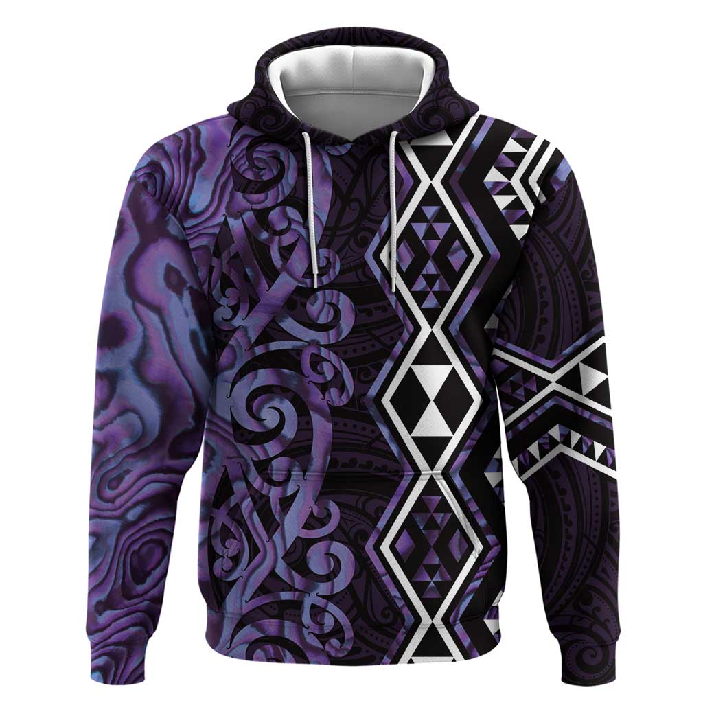 Purple Aotearoa Hoodie Taniko Motifs With Paua Shell Kowhaiwhai