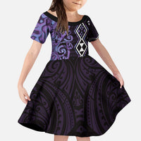 Purple Aotearoa Kid Short Sleeve Dress Taniko Motifs With Paua Shell Kowhaiwhai LT14 KID Purple - Polynesian Pride