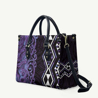 Purple Aotearoa Leather Bag Taniko Motifs With Paua Shell Kowhaiwhai LT14 Purple - Polynesian Pride