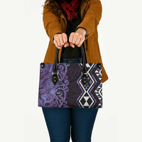Purple Aotearoa Leather Bag Taniko Motifs With Paua Shell Kowhaiwhai LT14 - Polynesian Pride