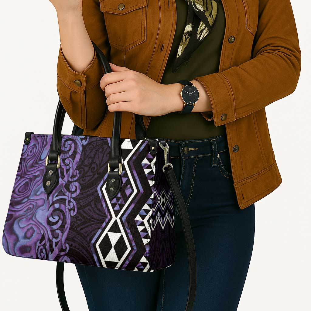 Purple Aotearoa Leather Bag Taniko Motifs With Paua Shell Kowhaiwhai LT14 - Polynesian Pride