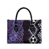 Purple Aotearoa Leather Bag Taniko Motifs With Paua Shell Kowhaiwhai LT14 - Polynesian Pride