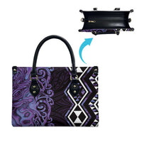 Purple Aotearoa Leather Bag Taniko Motifs With Paua Shell Kowhaiwhai LT14 - Polynesian Pride