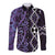 Purple Aotearoa Long Sleeve Button Shirt Taniko Motifs With Paua Shell Kowhaiwhai