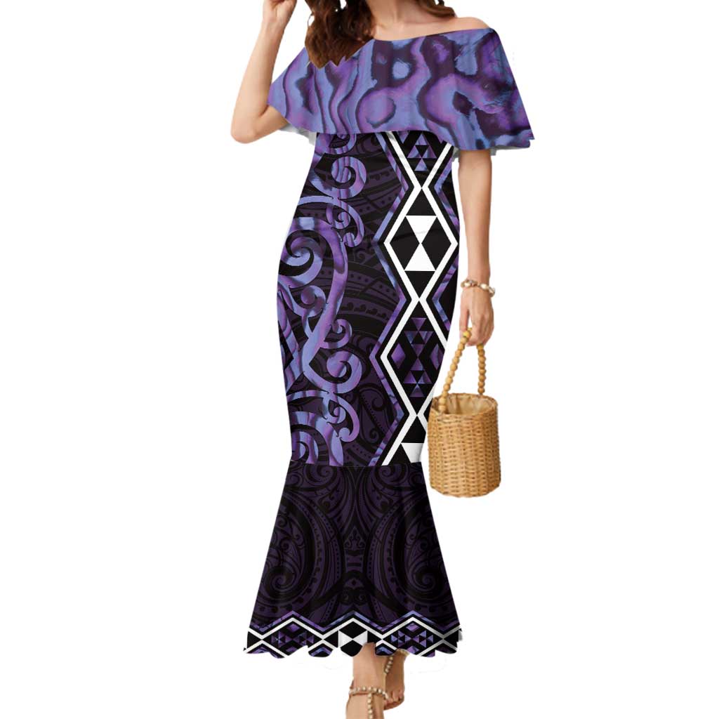 Purple Aotearoa Mermaid Dress Taniko Motifs With Paua Shell Kowhaiwhai LT14 Women Purple - Polynesian Pride