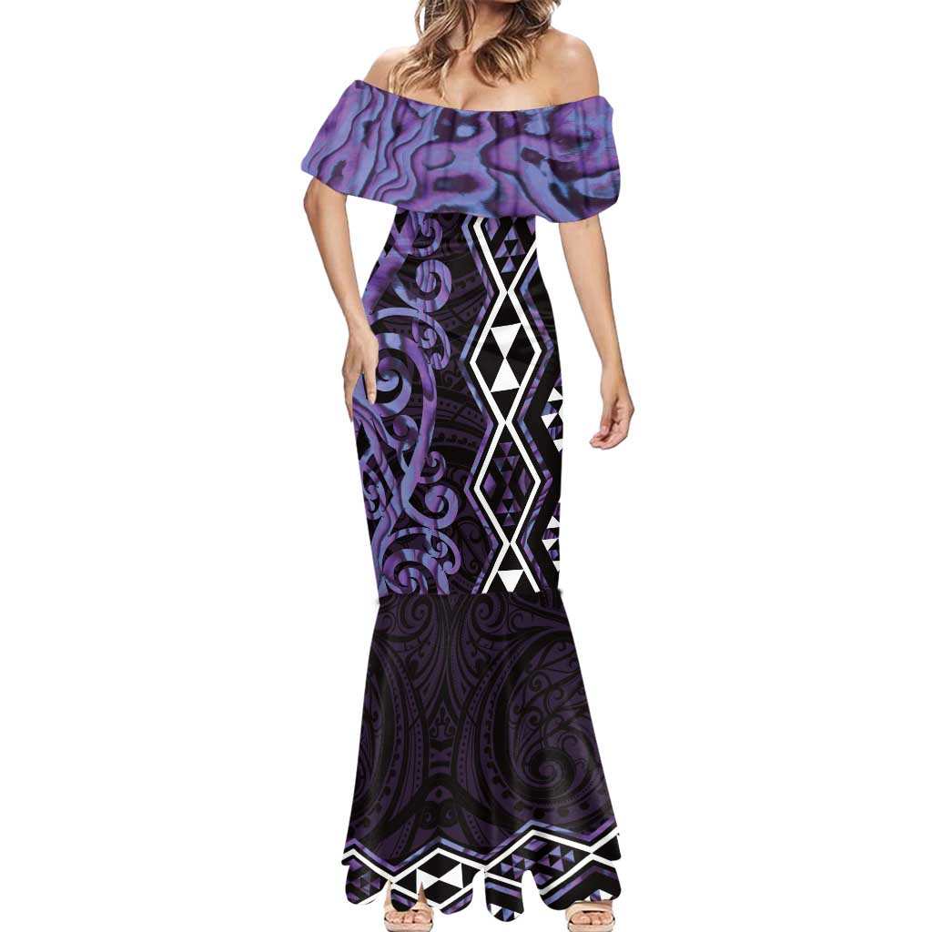 Purple Aotearoa Mermaid Dress Taniko Motifs With Paua Shell Kowhaiwhai LT14 - Polynesian Pride