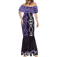 Purple Aotearoa Mermaid Dress Taniko Motifs With Paua Shell Kowhaiwhai LT14 - Polynesian Pride