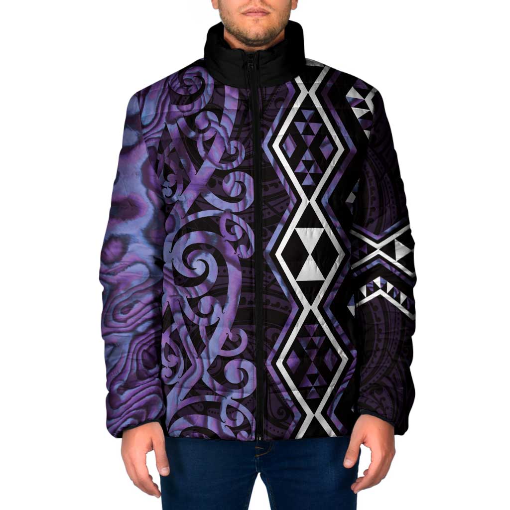 Purple Aotearoa Padded Jacket Taniko Motifs With Paua Shell Kowhaiwhai LT14 Men Purple - Polynesian Pride
