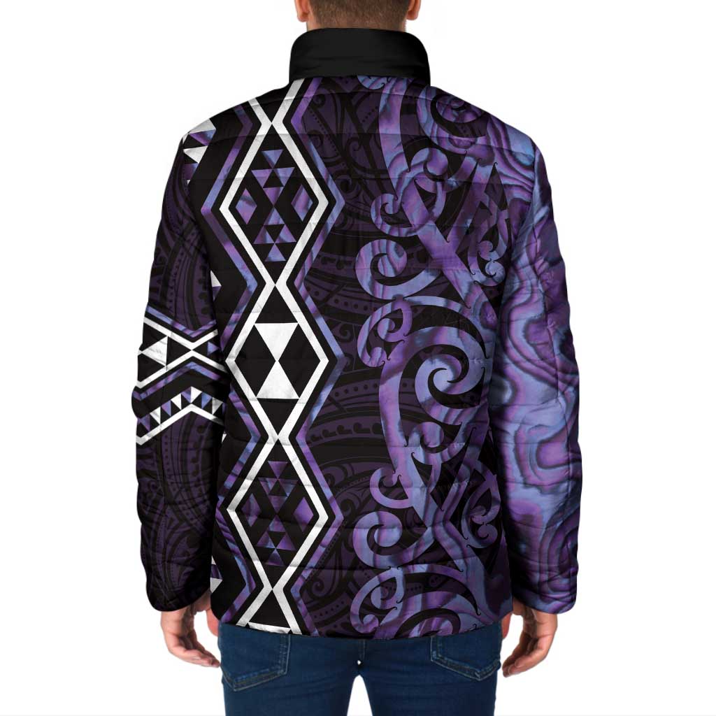 Purple Aotearoa Padded Jacket Taniko Motifs With Paua Shell Kowhaiwhai LT14 - Polynesian Pride