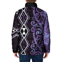 Purple Aotearoa Padded Jacket Taniko Motifs With Paua Shell Kowhaiwhai LT14 - Polynesian Pride