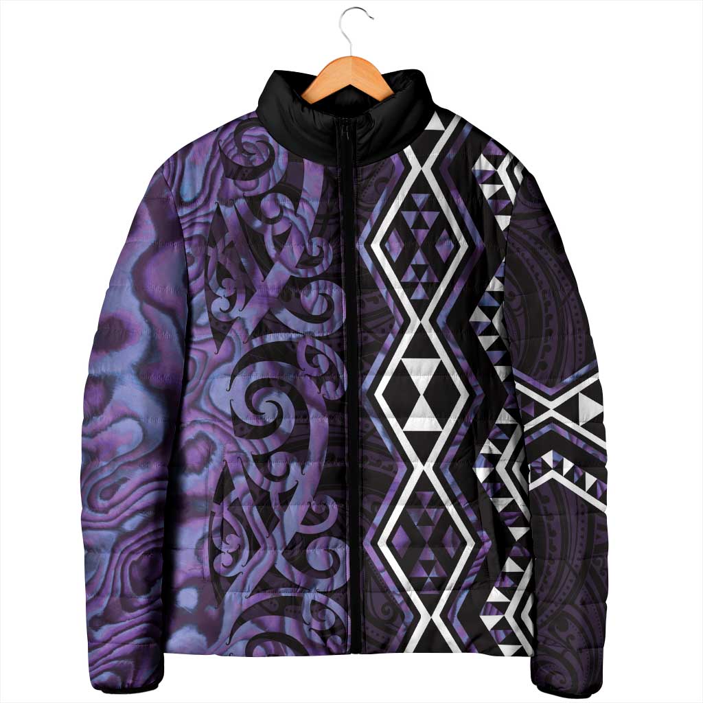 Purple Aotearoa Padded Jacket Taniko Motifs With Paua Shell Kowhaiwhai LT14 - Polynesian Pride