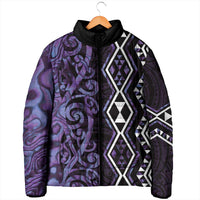 Purple Aotearoa Padded Jacket Taniko Motifs With Paua Shell Kowhaiwhai LT14 - Polynesian Pride