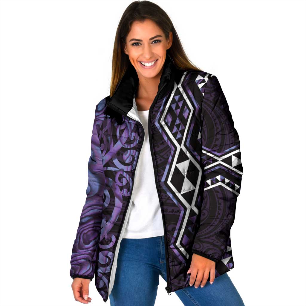 Purple Aotearoa Padded Jacket Taniko Motifs With Paua Shell Kowhaiwhai LT14 Women Purple - Polynesian Pride