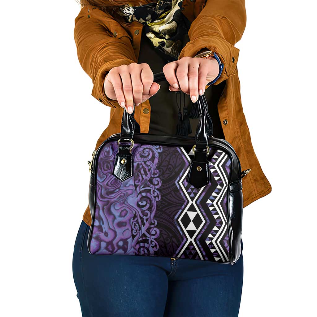 Purple Aotearoa Shoulder Handbag Taniko Motifs With Paua Shell Kowhaiwhai LT14 One Size Purple - Polynesian Pride