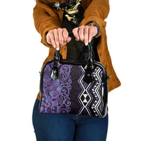Purple Aotearoa Shoulder Handbag Taniko Motifs With Paua Shell Kowhaiwhai LT14 One Size Purple - Polynesian Pride