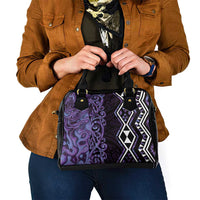 Purple Aotearoa Shoulder Handbag Taniko Motifs With Paua Shell Kowhaiwhai LT14 - Polynesian Pride