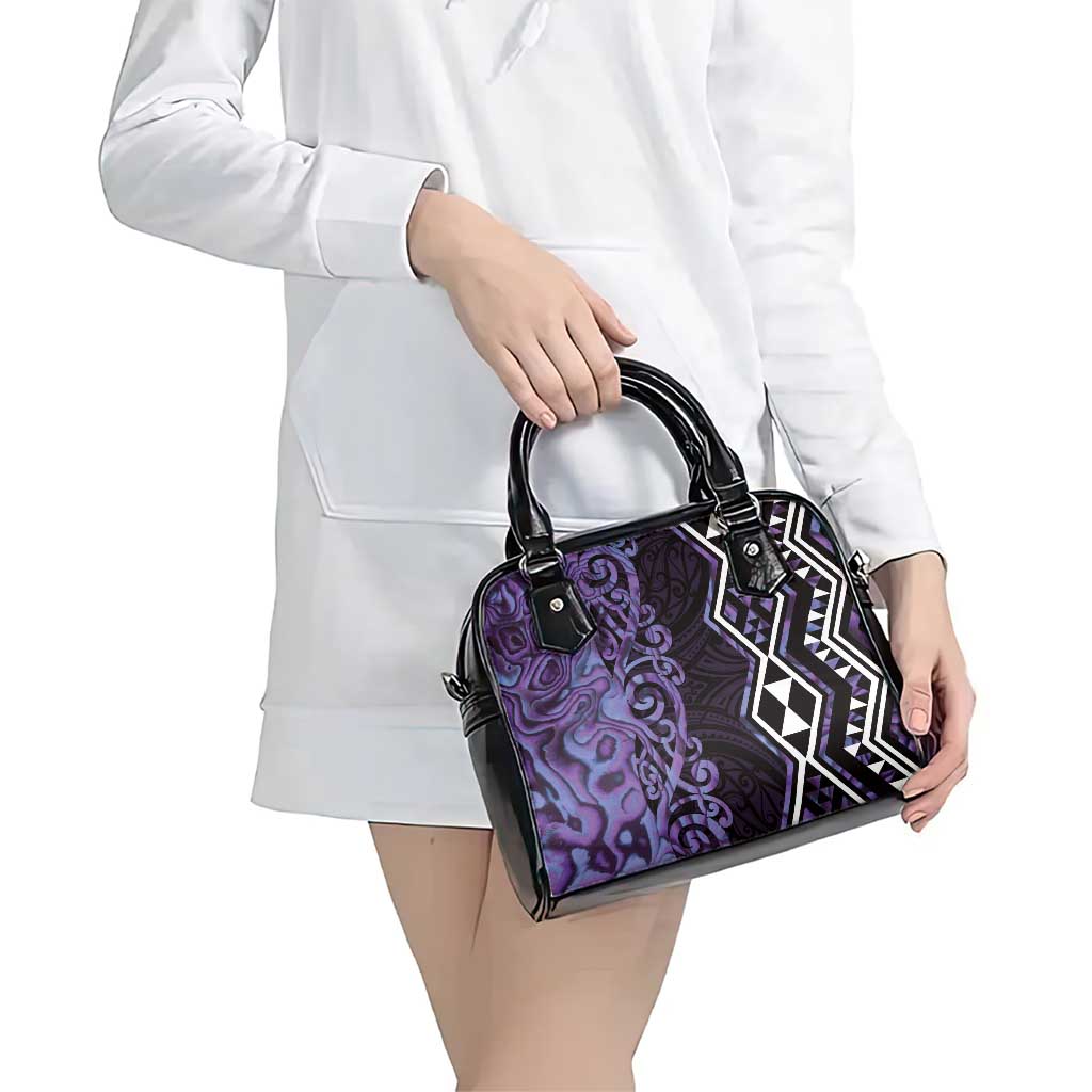 Purple Aotearoa Shoulder Handbag Taniko Motifs With Paua Shell Kowhaiwhai LT14 - Polynesian Pride